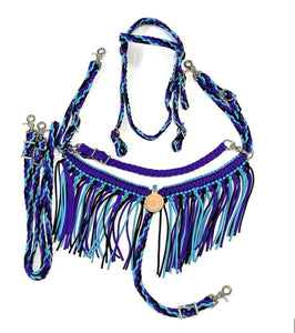 Turquoise purple and black fringe  Tack set