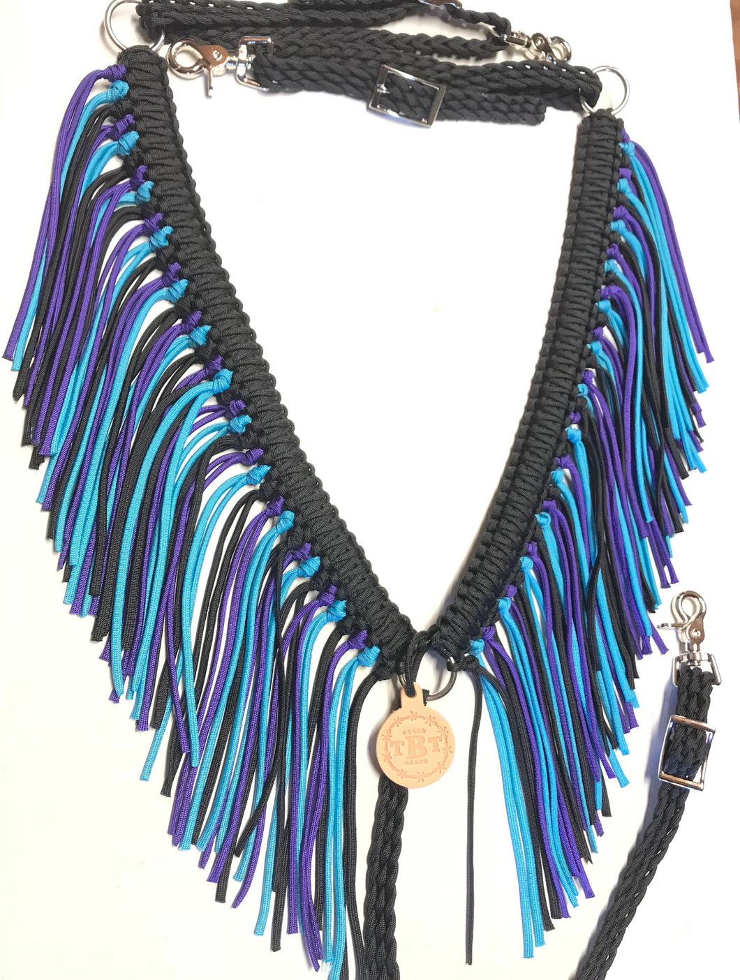 Black Purple and turquoise fringe breast collar