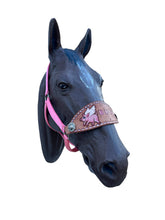 Personalized  bronc noseband pink nylon horse halter