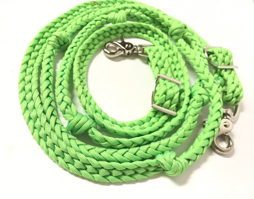 Neon lime Barrel Reins, Round with grip knots