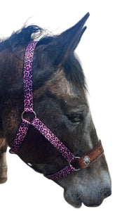 PERSONALIZED pink cheetah nylon horse halter