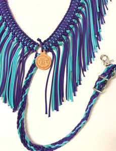 Purple and turquoise fringe breast collar