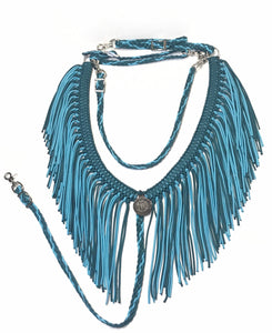 fringe breast collar teal and turquoise