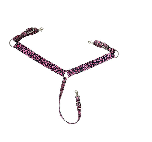 Pink Cheetah print  tack set breast collar nylon horse size
