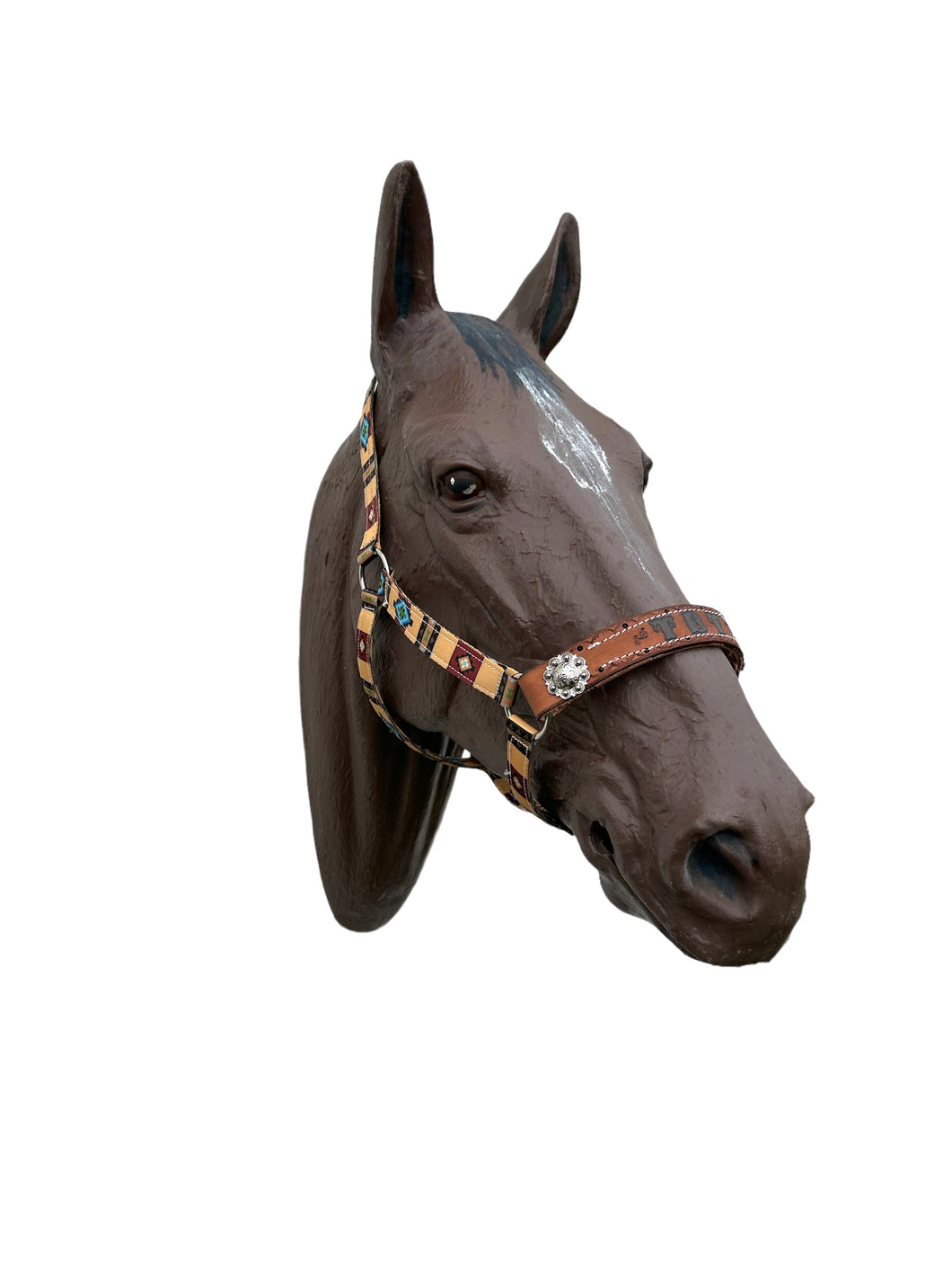 PERSONALIZED tan tribal nylon horse halter