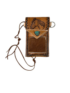 Phone pouch cowhide tooled and painted