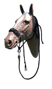 Black Braided horse halter with indian agate  beads and lead