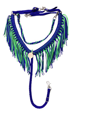 Electric Blue and Neon green Tack set with barrel reins …. All sizes.