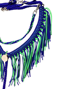 Electric Blue and Neon green Tack set with barrel reins …. All sizes.