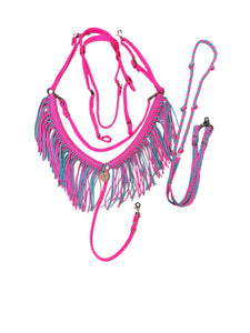 Hot Pink and light Teal Tack set with barrel reins …. All sizes.