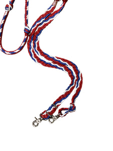 Red white and blue Barrel Reins, Round with grip knots