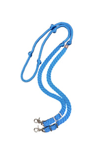 Light blue Barrel Reins, Round with grip knots.