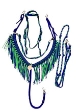 Electric Blue and Neon green Tack set with barrel reins …. All sizes.