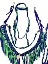 Electric Blue and Neon green Tack set with barrel reins …. All sizes.