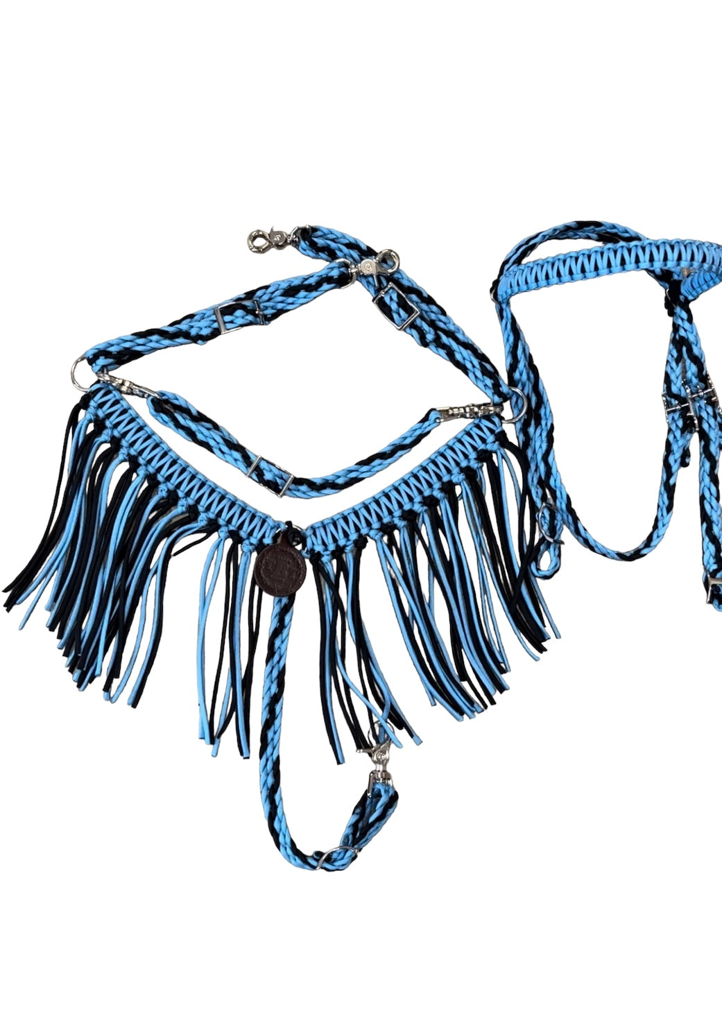 light blue and black fringe tack set