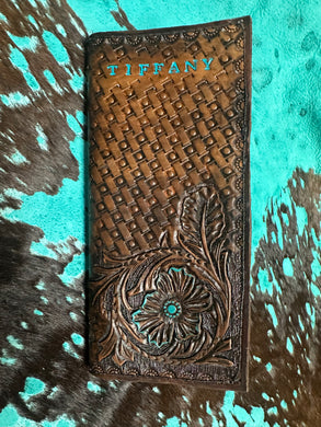 Hand tooled tally book personalized