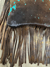 Teal splash cowhide purse with bronze fringe