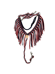 Red white and midnight blue fringe breast collar with wither strap