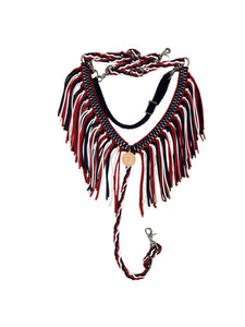 Red white and midnight blue fringe breast collar with wither strap