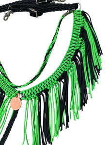 Black and Neon green Tack set with barrel reins …. All sizes.