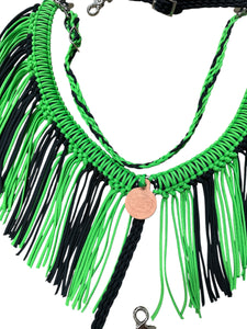 Black and Neon green Tack set with barrel reins …. All sizes.