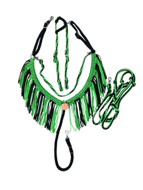 Black and Neon green Tack set with barrel reins …. All sizes.
