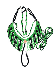 Black and Neon green Tack set with barrel reins …. All sizes.