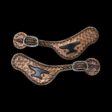 Hand tooled and painted Custom  spur straps basketweave.