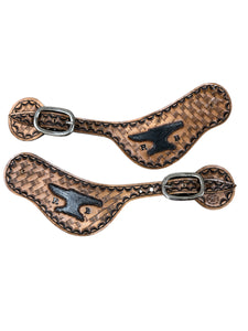 Hand tooled and painted Custom  spur straps basketweave.
