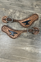 Hand tooled and painted Custom  spur straps basketweave.