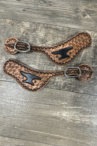 Hand tooled and painted Custom  spur straps basketweave.