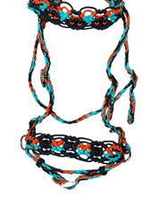 Complete bitless bridle black, burnt orange, and green turquoise Beaded Browband Headstall with a fancy braided browband all sizes