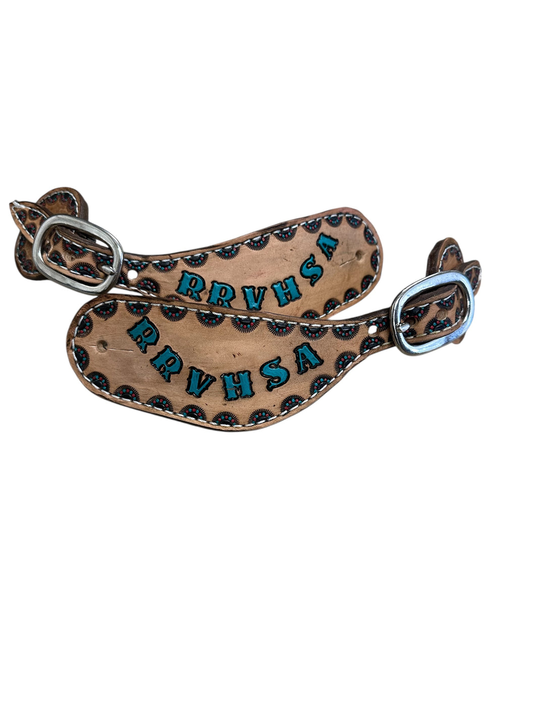 Hand tooled and painted junior spur straps