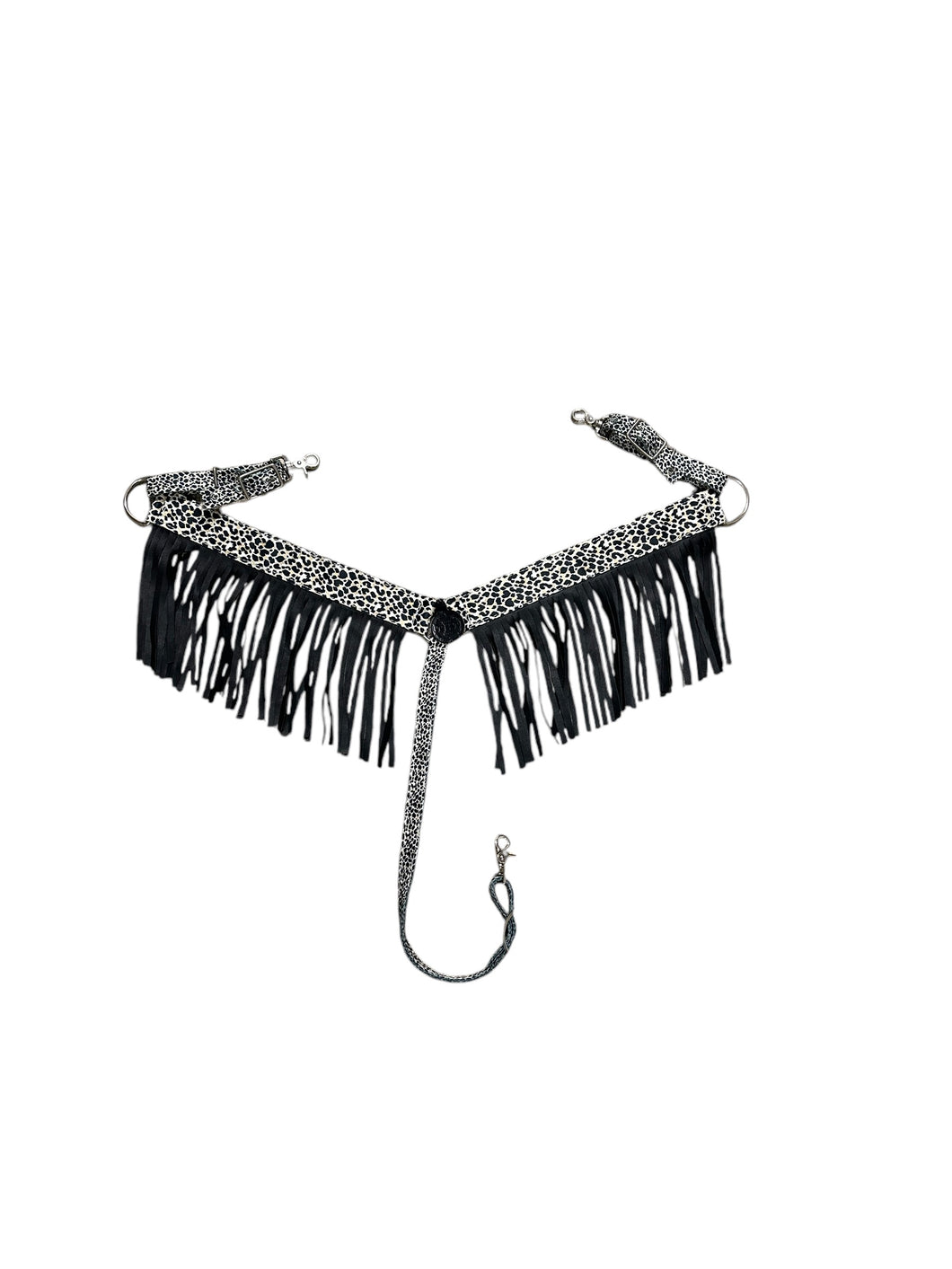 Cheetah grey nylon fringe breast collar