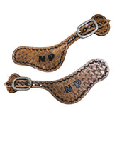 Hand tooled and painted Custom initials spur straps