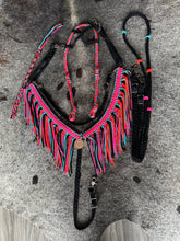 Fringe Breast Collar tack set pink,  orange, black and turquoise