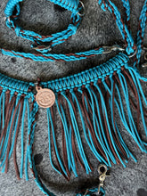 bitless fringe Tack set neon turquoise and brown.