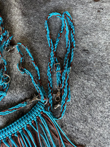 bitless fringe Tack set neon turquoise and brown.