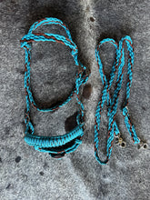 bitless fringe Tack set neon turquoise and brown.