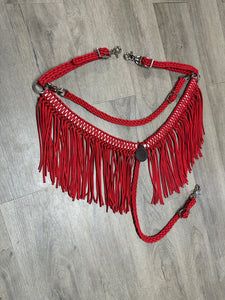 Red fringe breast collar with wither strap