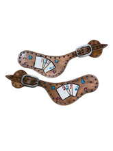 Hand tooled and painted deck of cards spur straps
