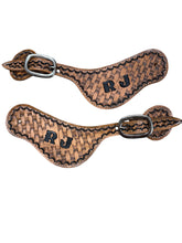 Hand tooled and painted Custom initials spur straps