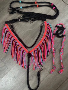 Fringe tack set black, hot pink, neon orange, and turquoise