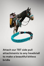 Green turquoise side pull hackamore  bitless attachment.... with black or  brown chinstrap...all sizes