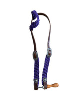 One ear mule tape and leather bridle with conchos and Jeremiah Watt hardware