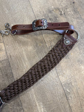 horse breast collar mule tape in brown with leather tugs conchos and Jeremiah Watt hardware