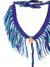 Purple and turquoise fringe breast collar