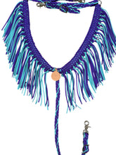 Purple and turquoise fringe breast collar