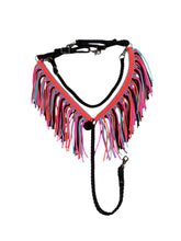 Turquoise, pink, orange and Black fringe breast collar with wither strap