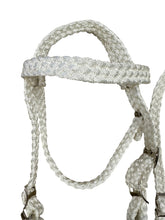 White complete bitless bridle side pull in mule tape with reins ....pony, Cob, Horse. or Draft horse size